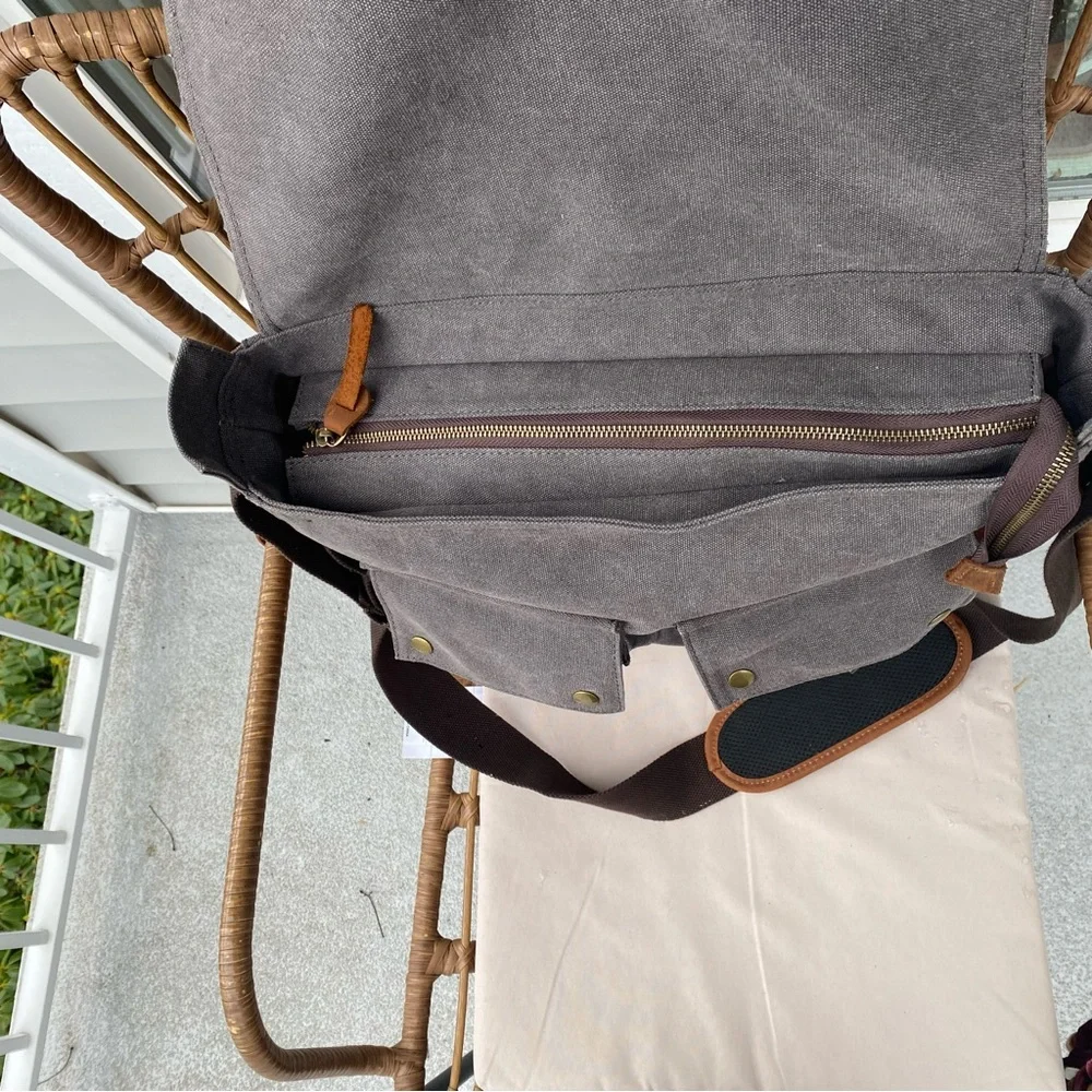 Lifewit Brown Canvas & Leather Satchel Messenger Cross Body Shoulder Bag Grey